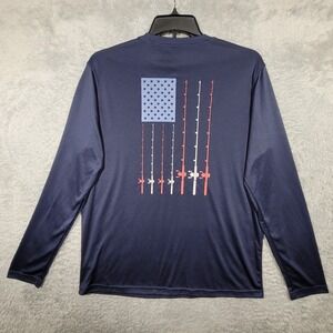 Mountain Isles Mens Fishing Long Sleeve Shirt‎ American Flag Navy Blue Large